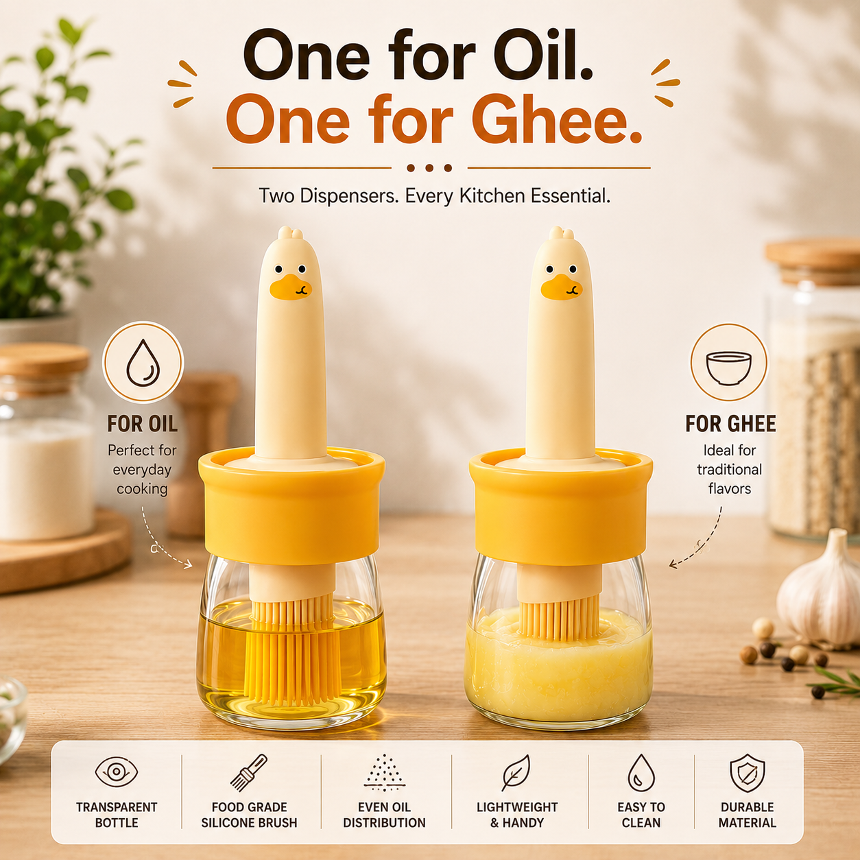 BrushFlow™  One for Oil. One for Ghee.