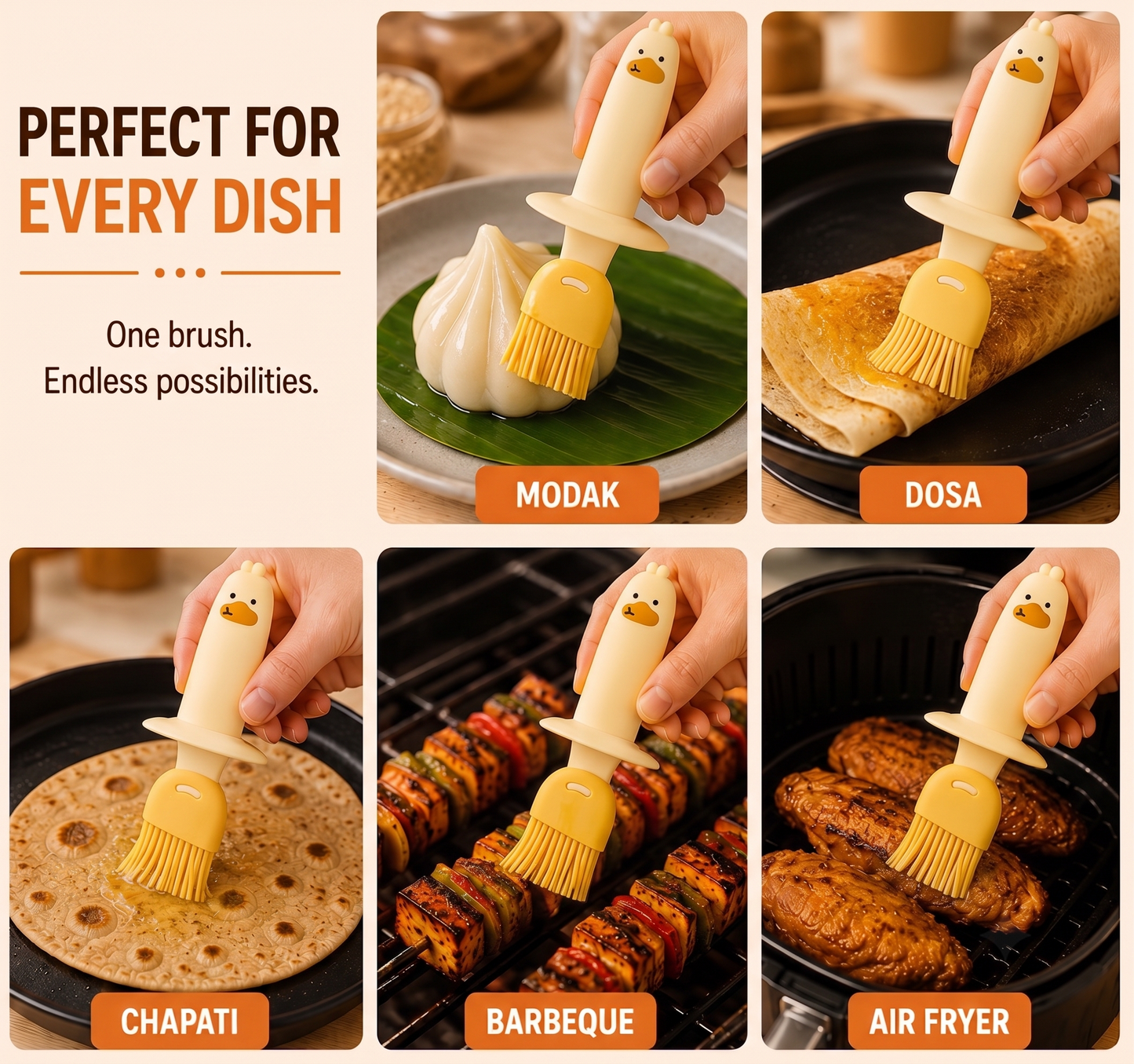 BrushFlow™  One for Oil. One for Ghee.